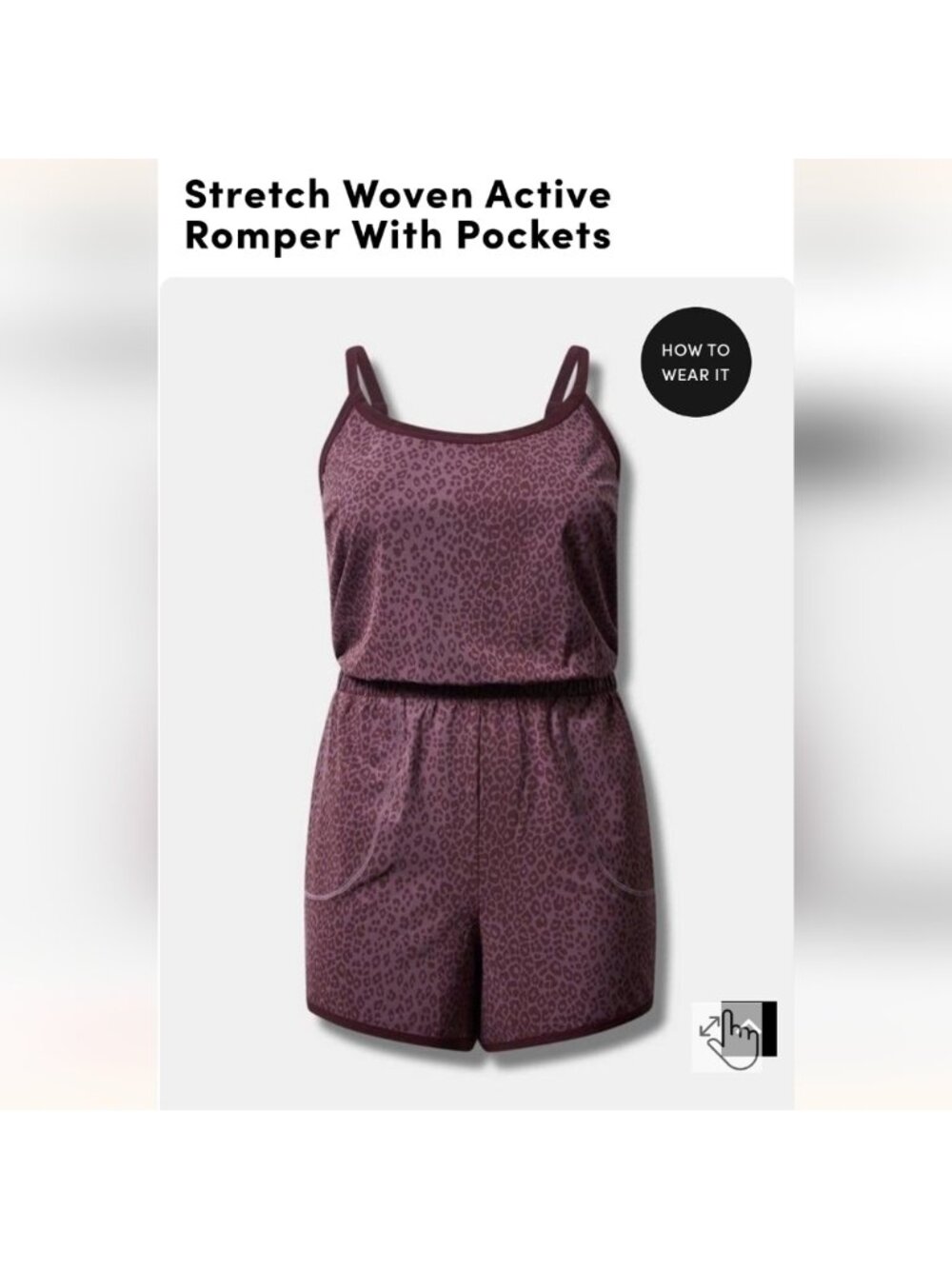 Torrid Stretch Woven Active Romper With Pockets, plus size 2x, leopard print